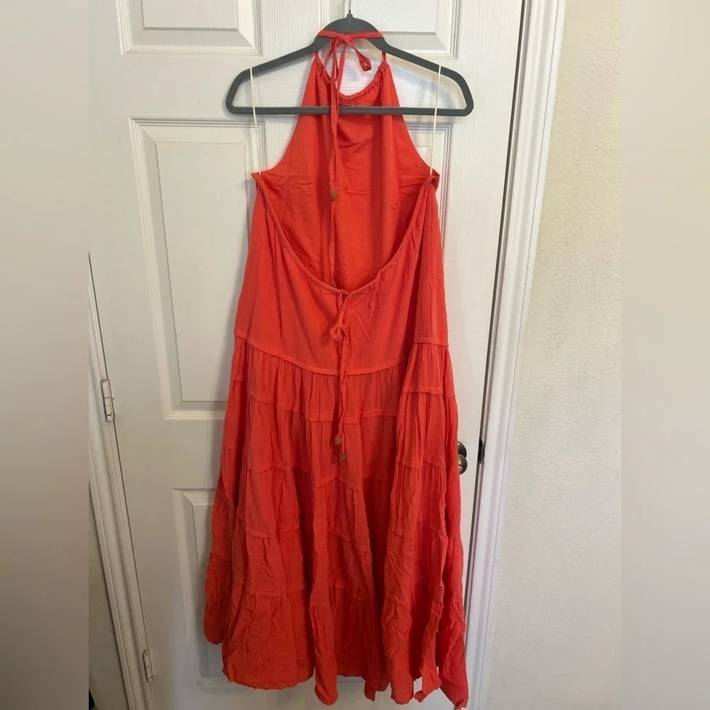 NWOT FREE PEOPLE, Somewhere Sunny Drop Waist Maxi, Large in Radiant (Coral) - Picture 4 of 9